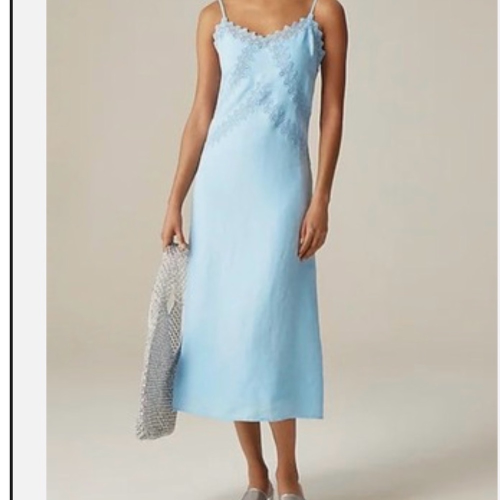 J. Crew Light Blue Lace Trim Slip Dress 4 Petite